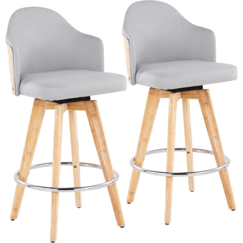 Ahoy 26" Counter Stool in Light Grey Fabric & Bamboo & Chrome Footrest (Set of 2)